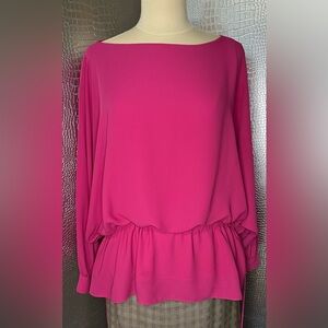 Josie Natori Fuchsia Pink Women's Blouson Drawstring Top Size Medium